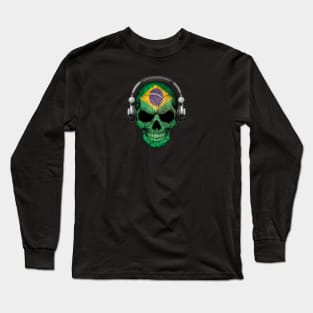 Dark Skull Deejay with Brazilian Flag Long Sleeve T-Shirt